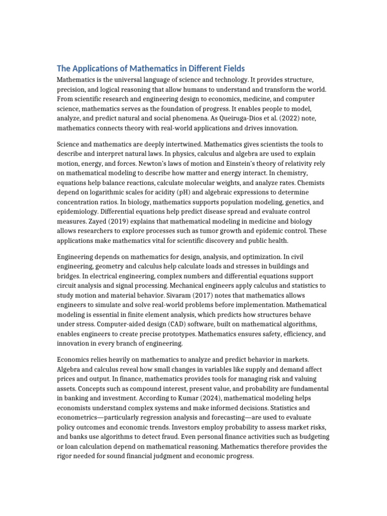 Mathematics Applications Across Fields | PDF | Mathematics ...