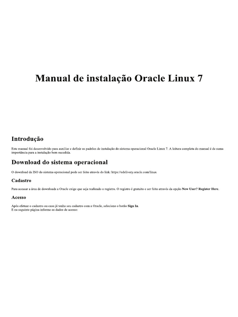 Manual de Instalação Oracle Linux 7 | PDF