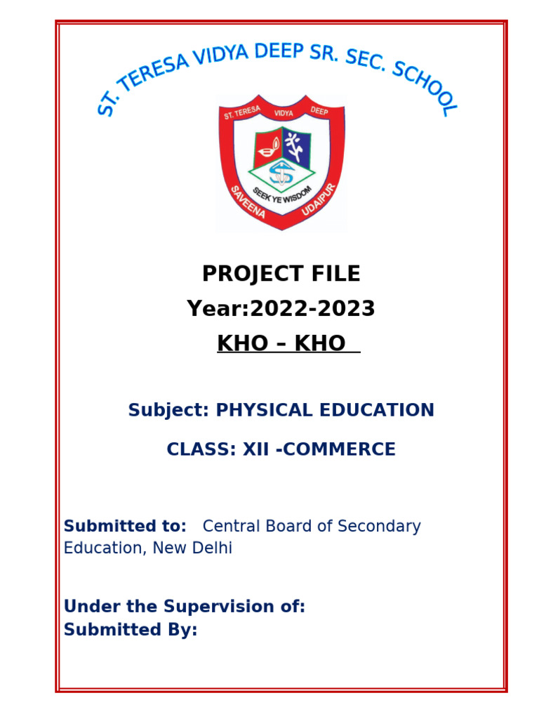 Kho-Kho Project for Class XII Commerce | PDF