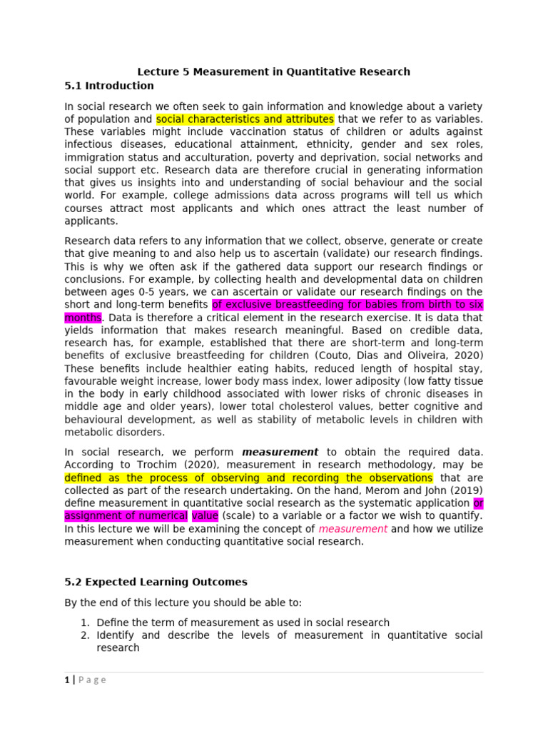 Measurement in Quantitative Research | PDF | Level Of Measurement ...