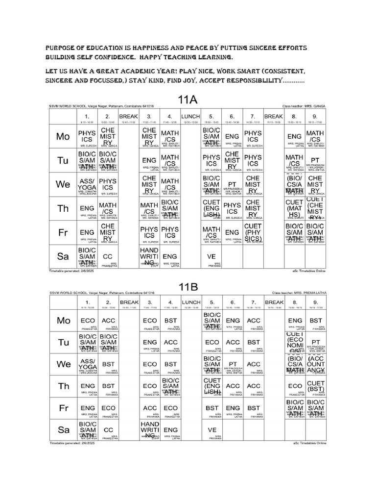Grade 11 Time Table 1749517485343 | PDF