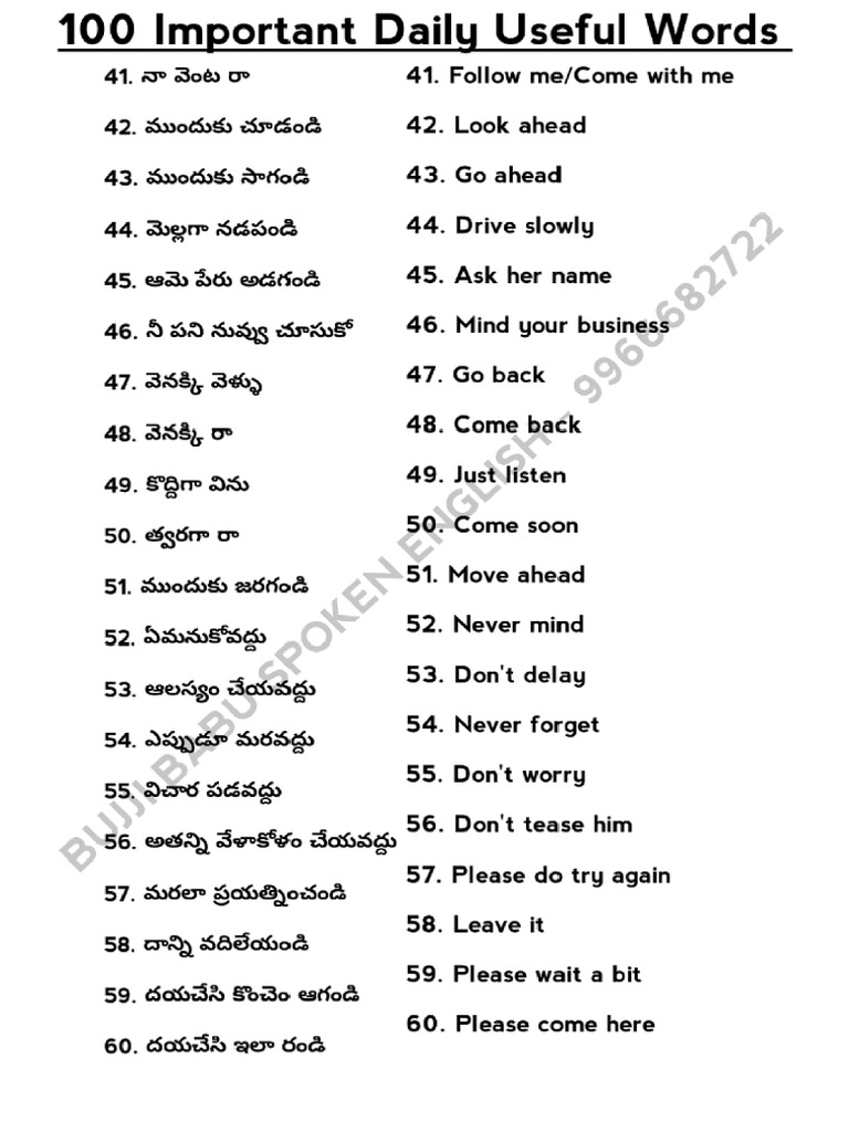 100 Important Daily Useful Words in English | PDF