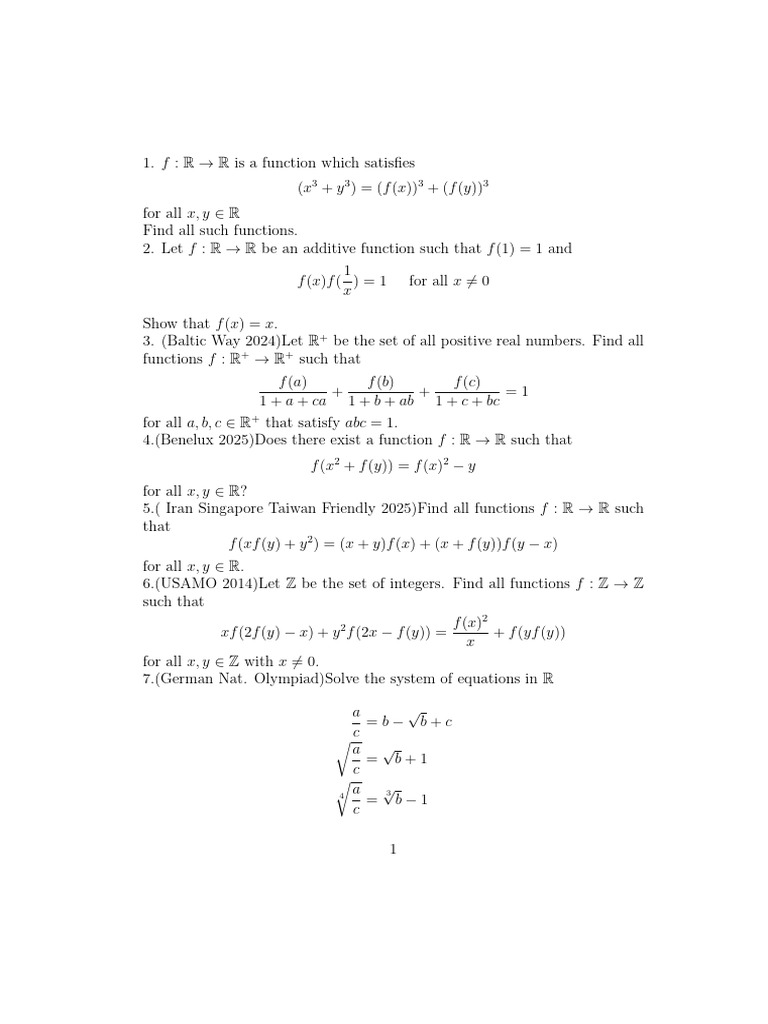 Function Equations and Sequences Analysis | PDF | Square Root | Real Number
