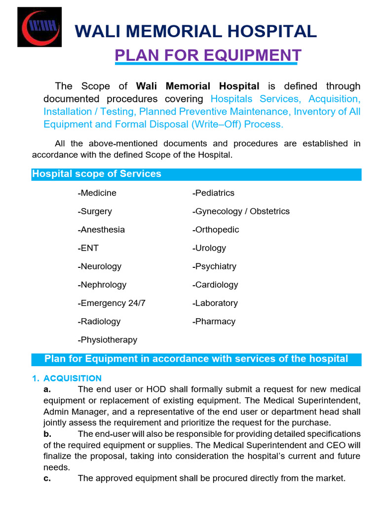 Purchase Plan For Medical Equipment | PDF