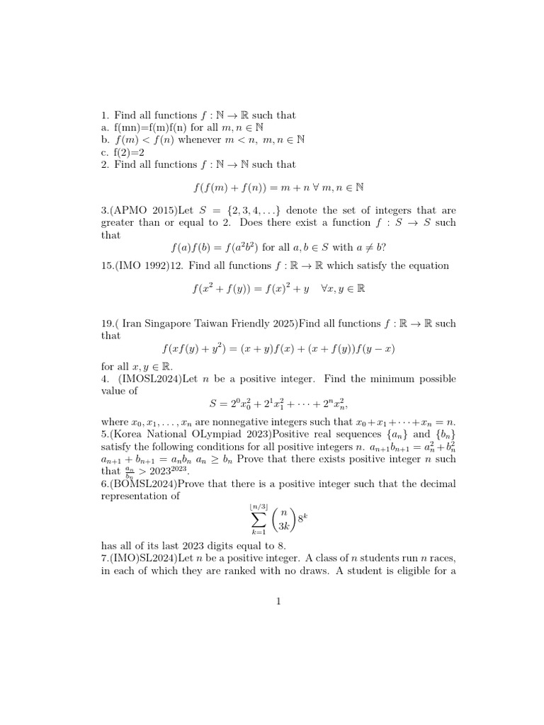 Function Analysis and Olympiad Problems | PDF | Mathematics ...