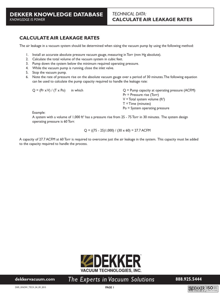 Calculate Vacuum System Air Leakage Rates | PDF | Vacuum | Pressure ...