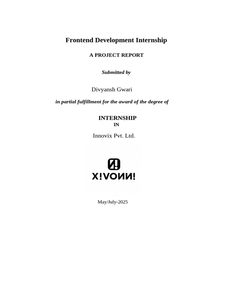 Frontend Development Internship Report | PDF | User Interface | Design