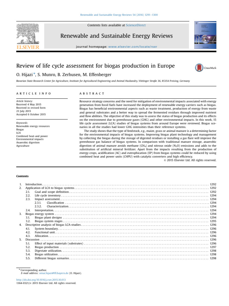 Biogas Production Life Cycle Assessment | PDF | Life Cycle Assessment ...