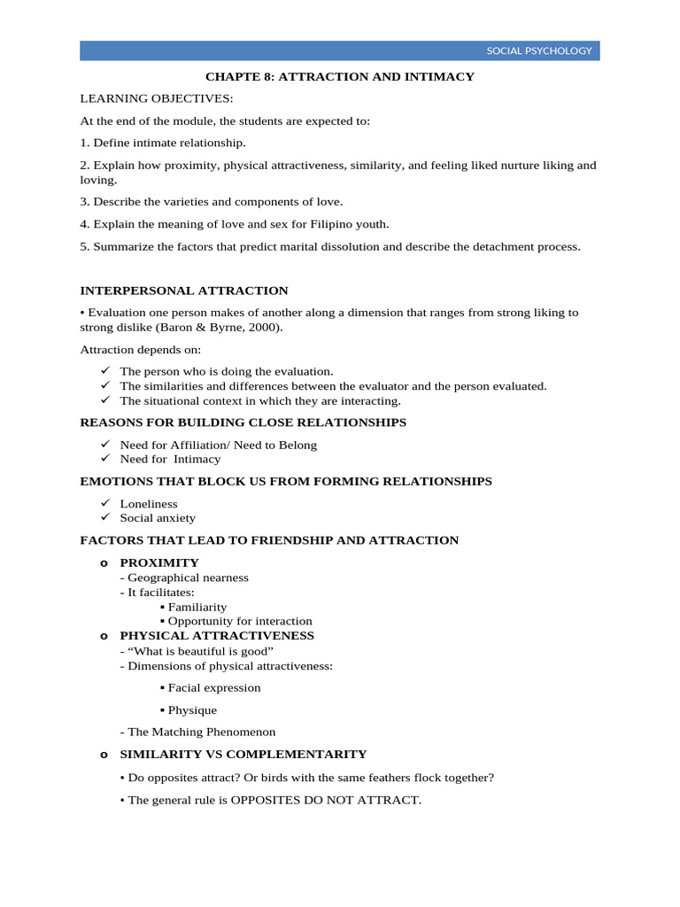 Understanding Attraction and Intimacy | PDF | Intimate Relationships | Love