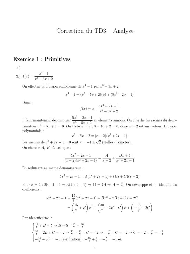 Correction TD3 : Primitives et Intégrales | PDF | Algèbre | Mathématiques
