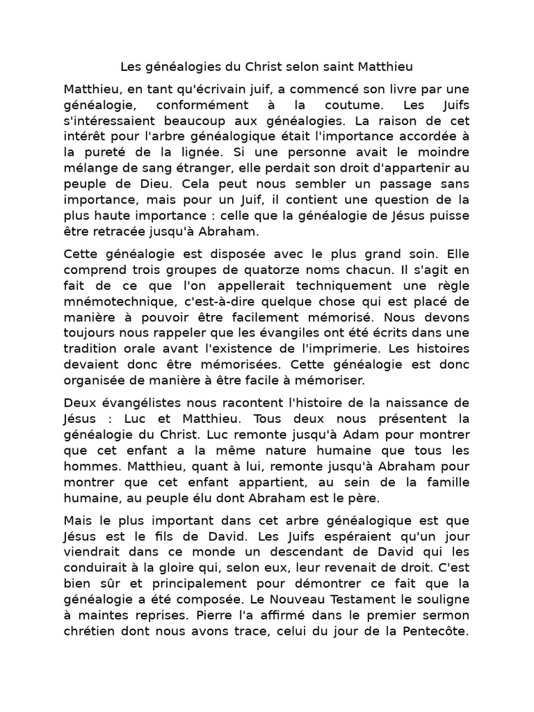 Généalogie du Christ selon Matthieu | PDF