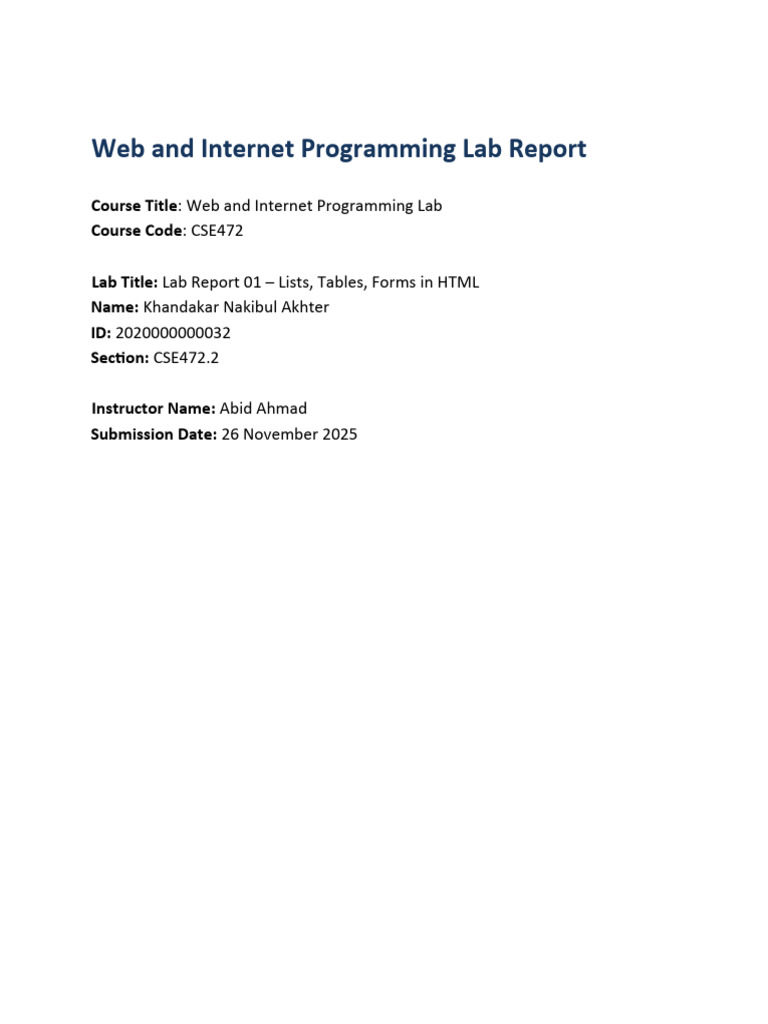 HTML Lists, Tables, and Forms Lab Report | PDF | Html | Html Element