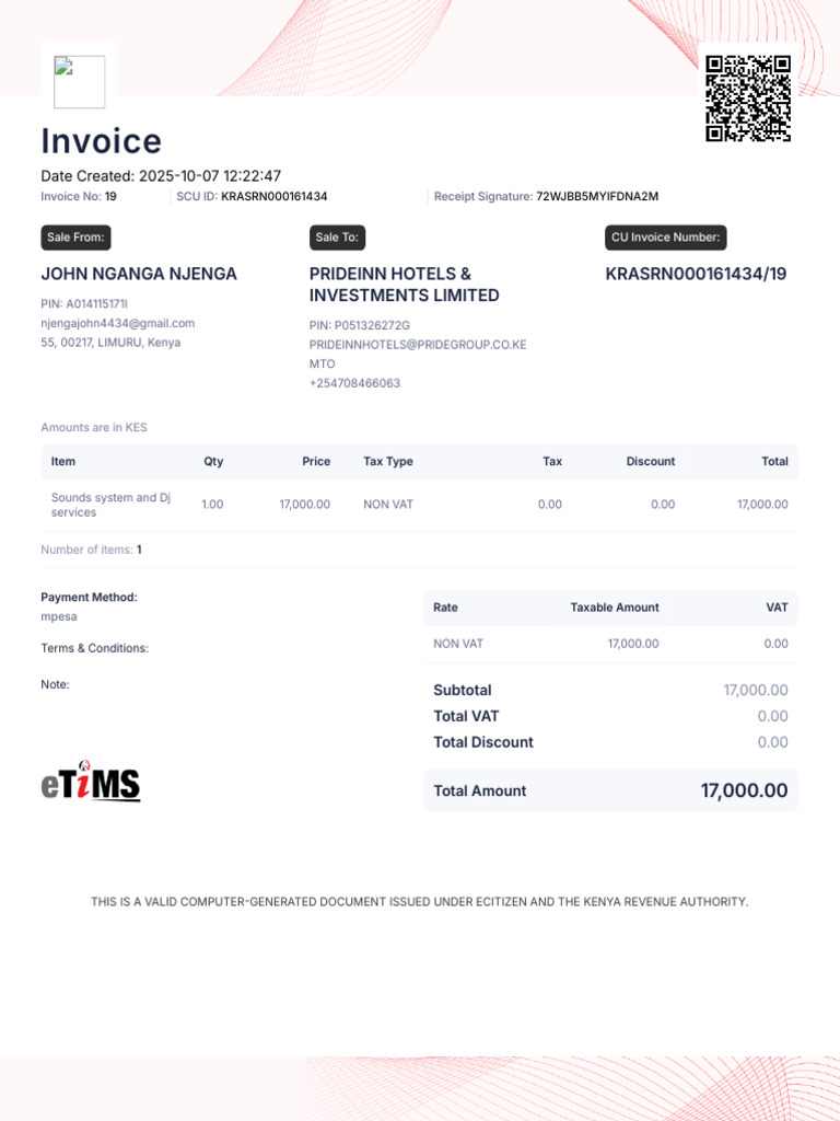 Invoice for DJ Services - 2025 | PDF