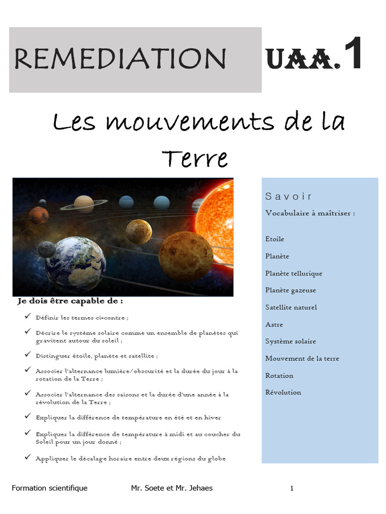 Mouvements de la Terre et Système Solaire | PDF | Planètes | Terre