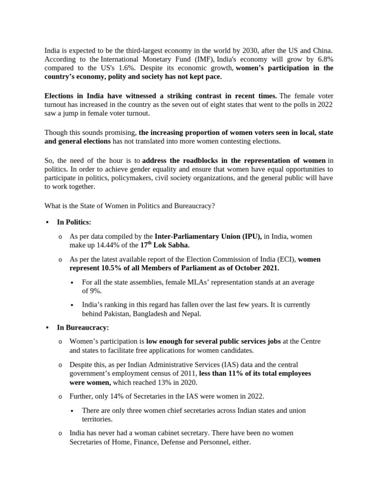 Women’s Political Representation in India | PDF | Woman | Social Policy