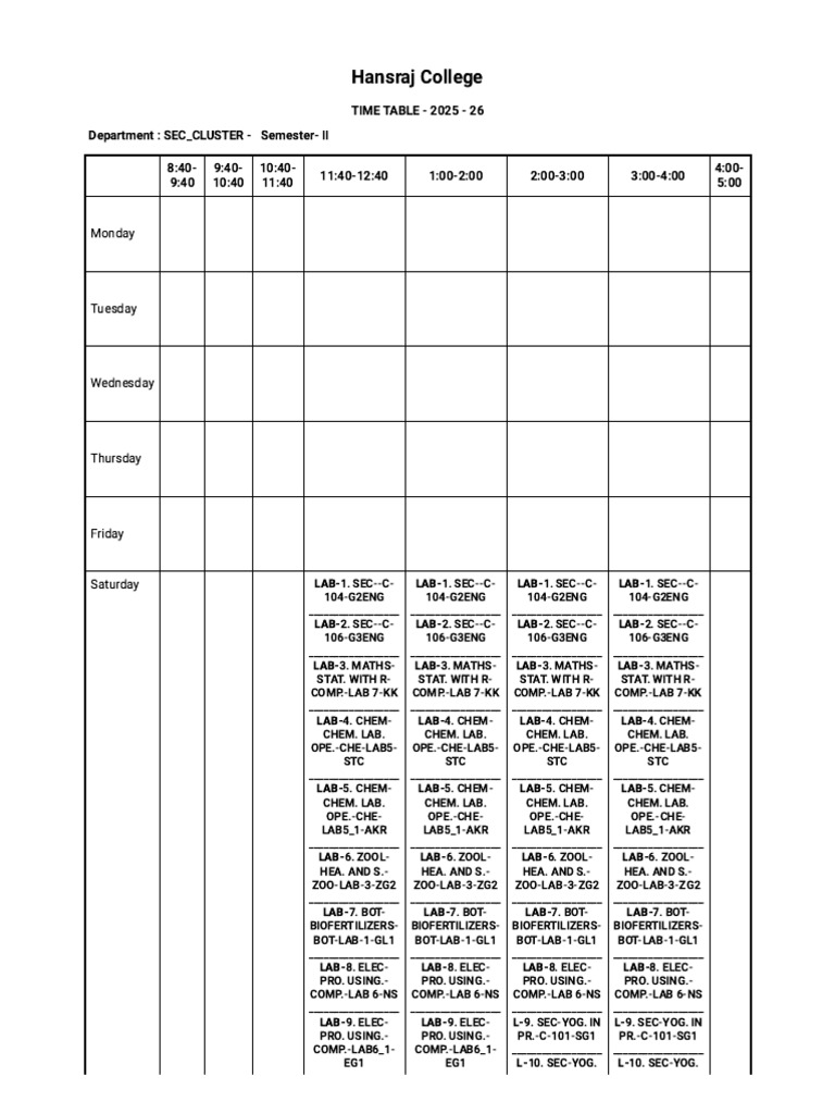 Sec Time Table | PDF