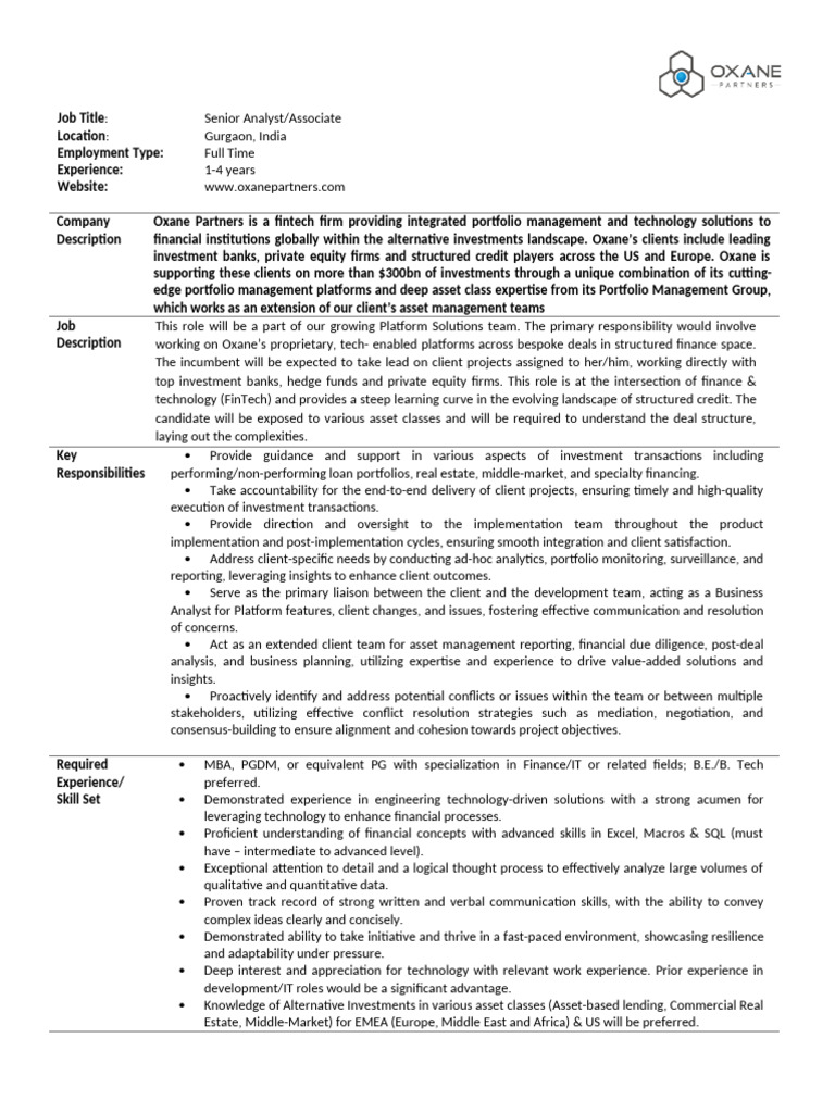 PSG -- Senior Analyst - Associate -- JD_v3 | PDF | Investment Banking ...
