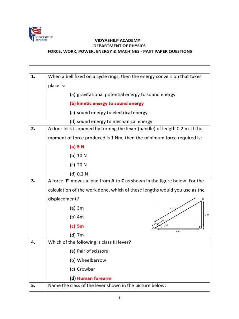 Physics Past Paper Questions 2024 | PDF | Force | Torque