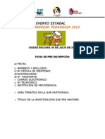 Ficha para Preinscripcion PEDAGOGIA 2013