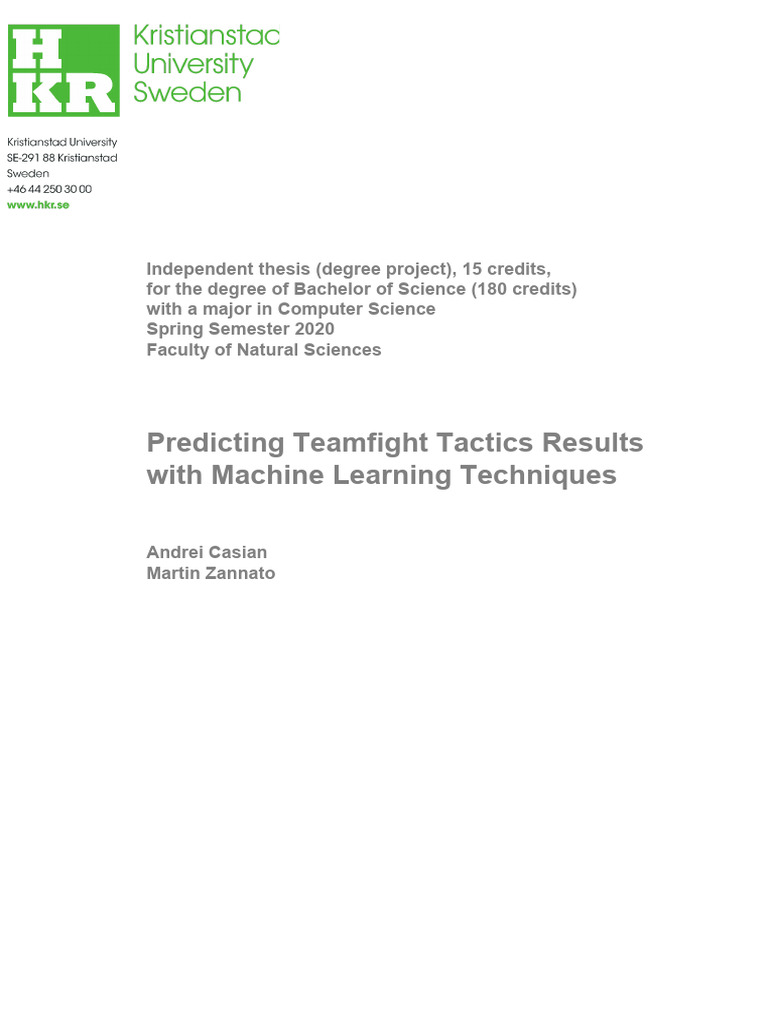 Machine Learning for TFT Result Prediction | PDF | Machine Learning ...