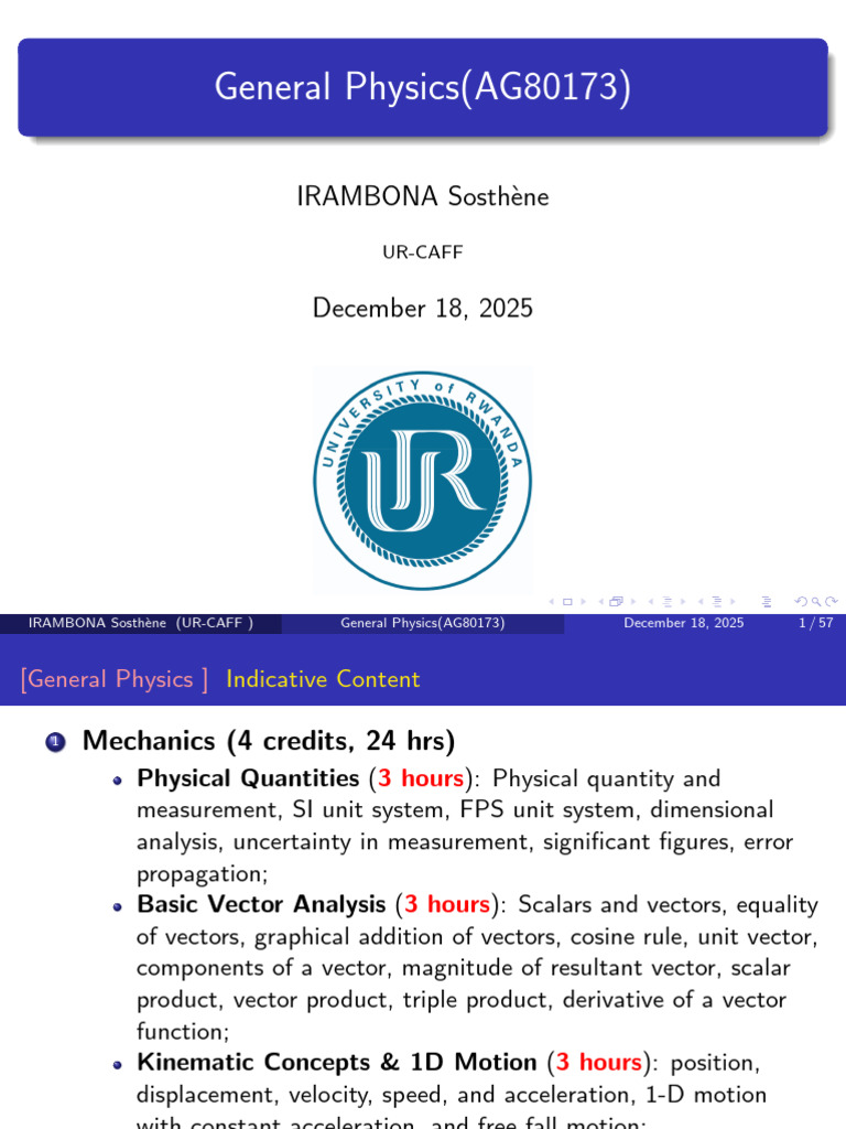 General Physics Course Overview | PDF | Euclidean Vector | Kinematics