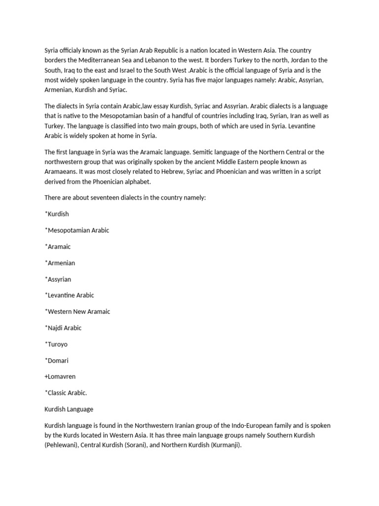 Languages of Syria: A Comprehensive Overview | PDF | Syria | Levant