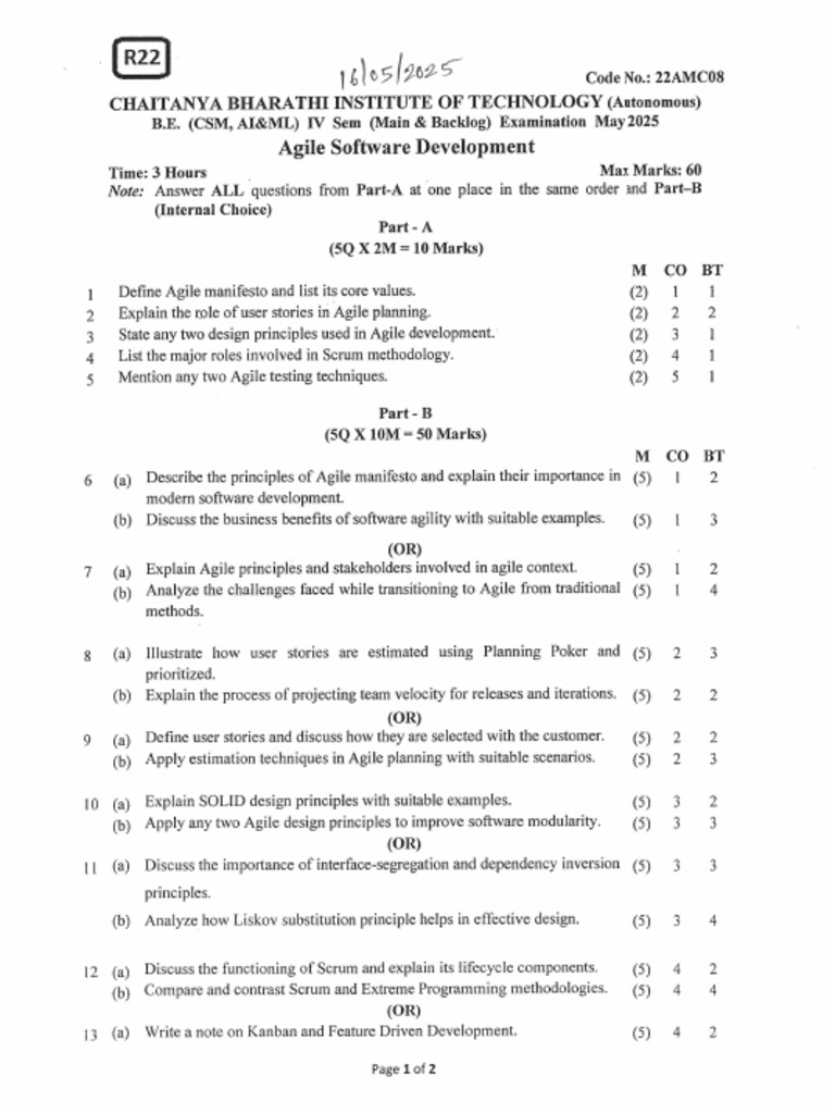 Agile Software Development 22AMC08 (1) | PDF