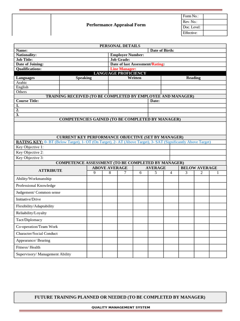 Performance Appraisal Form Template | PDF | Performance Appraisal ...