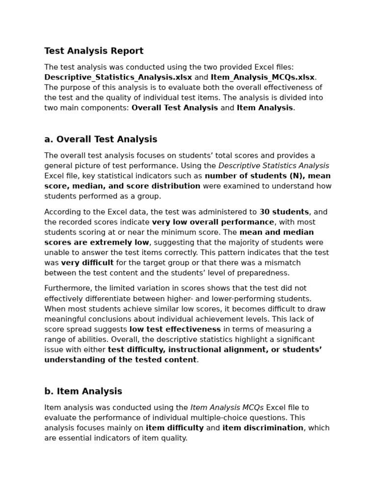 Test Analysis Report: Effectiveness & Quality | PDF | Multiple Choice ...
