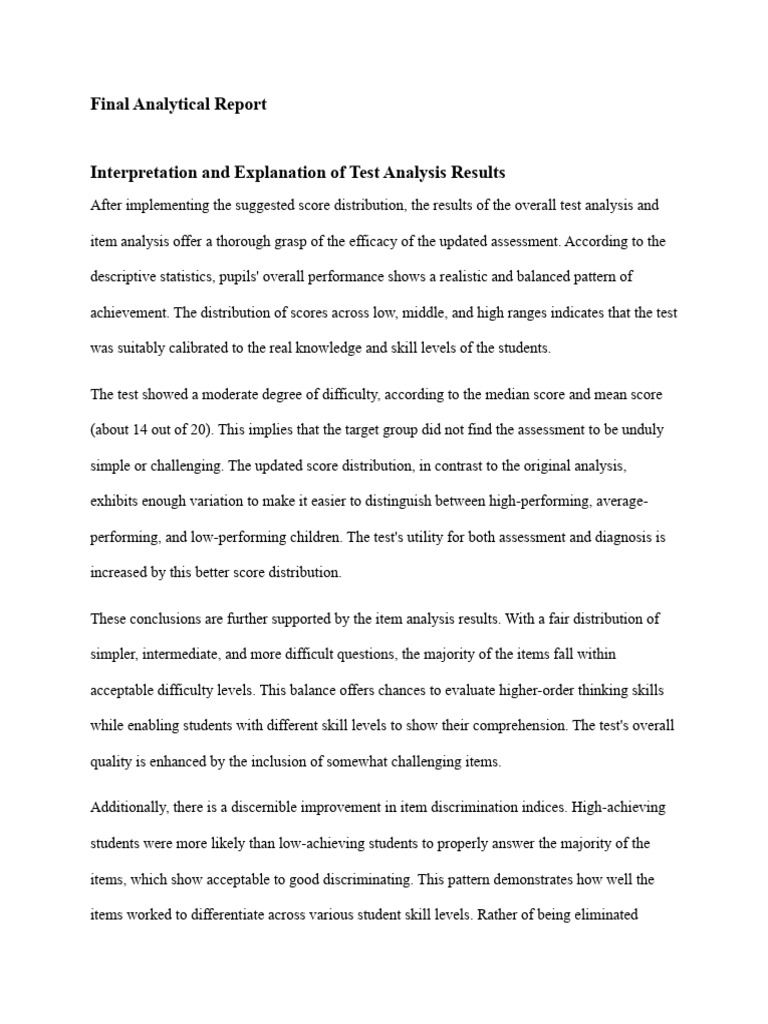 Test Analysis and Improvement Insights | PDF | Educational Assessment ...