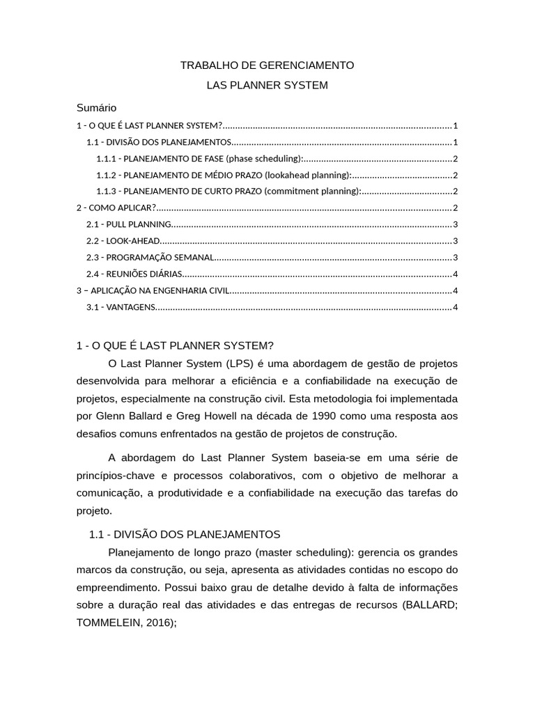 Last Planner System na Engenharia Civil | PDF | Planejamento