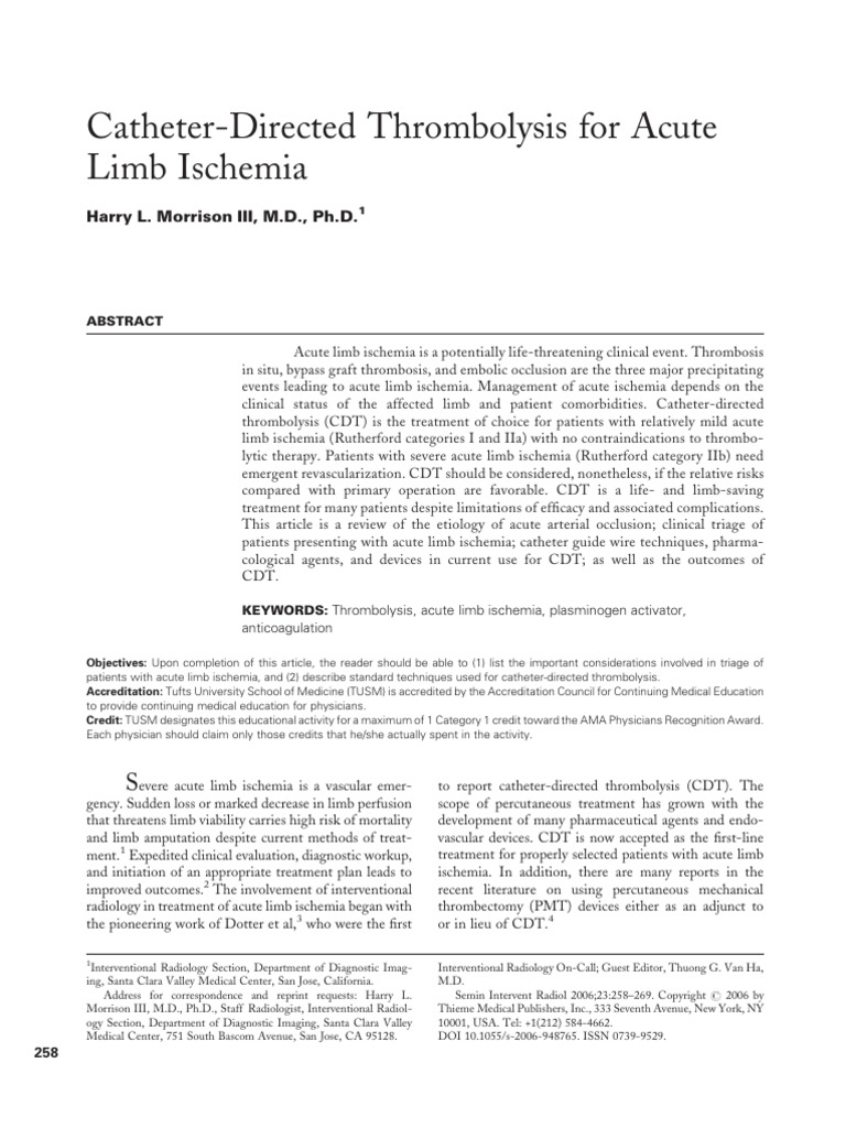 Catheter Thrombolysis for Limb Ischemia | PDF | Ischemia | Thrombosis