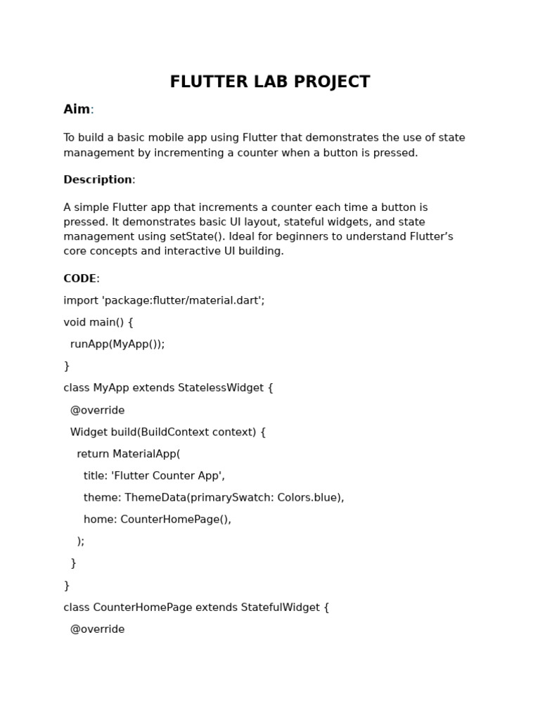 Flutter Counter App Tutorial | PDF