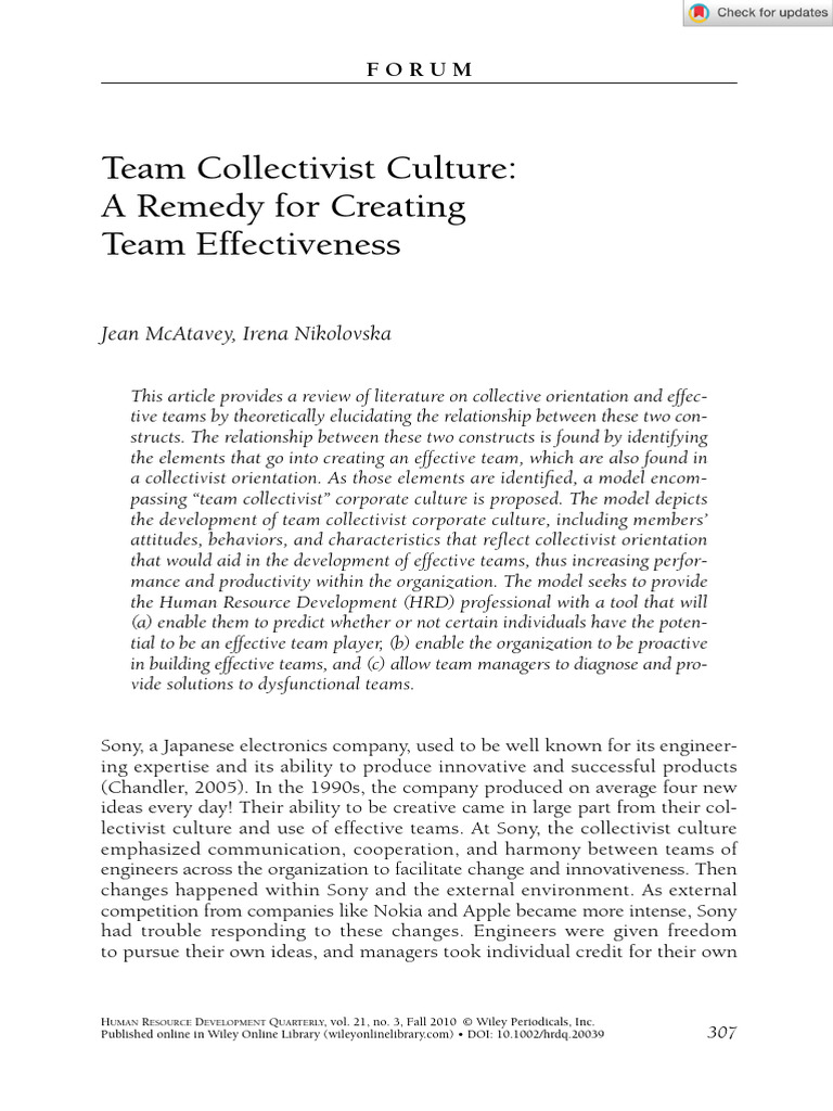 Human Resource Dev Quarterly - 2010 - McAtavey - Team Collectivist ...