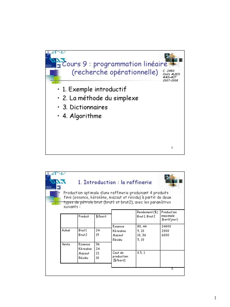 Cours 9: Programmation Linéaire (Recherche Opérationnelle) | PDF ...
