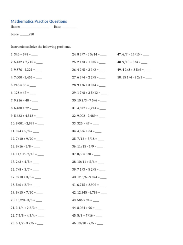 Mathematics Practice Questions (3) | PDF