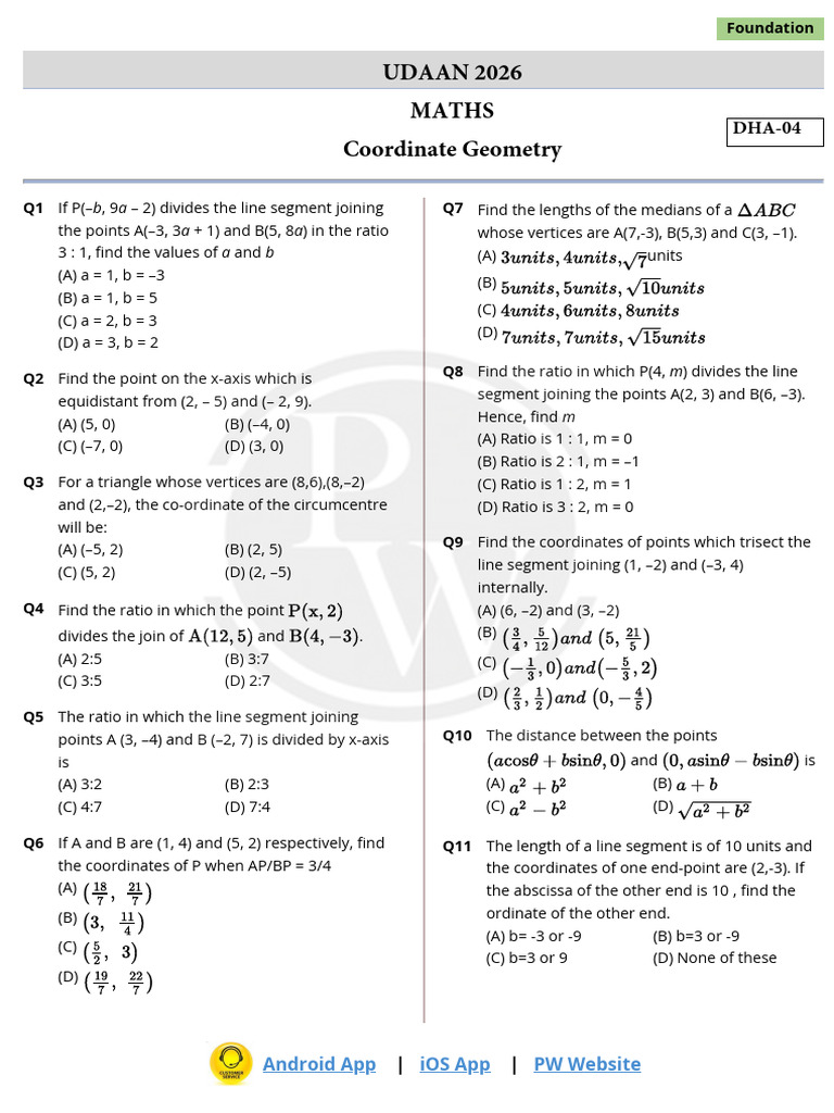 Coordinate Geometry Problems and Solutions | PDF | Ratio | Euclid
