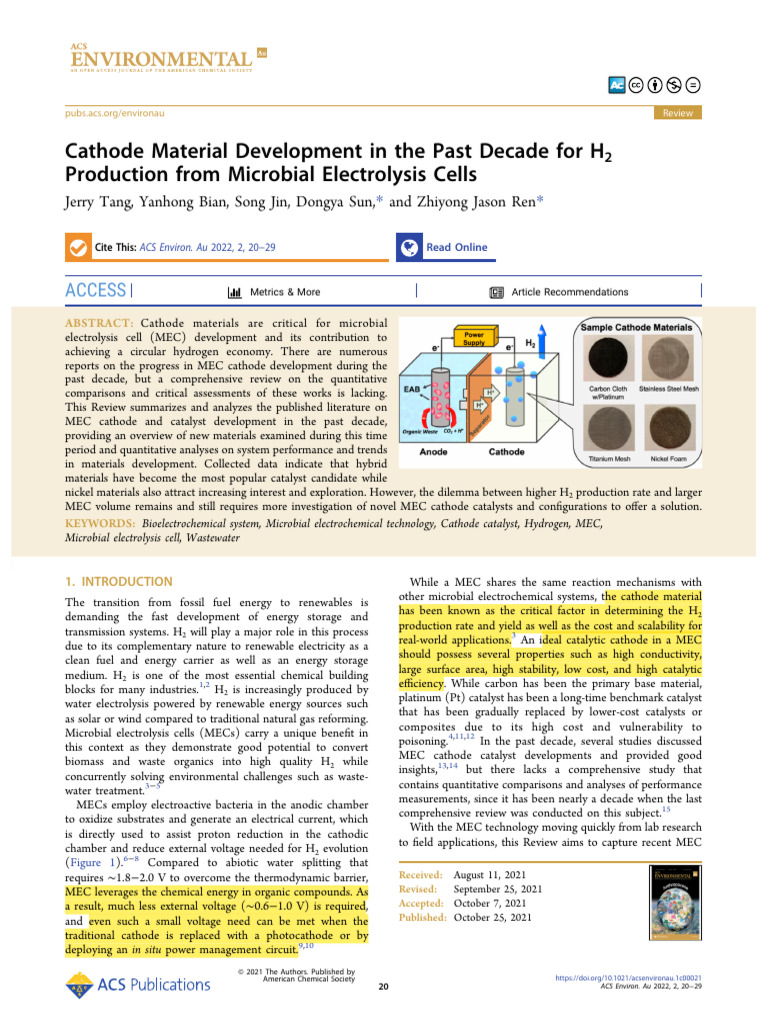 MEC Cathode Materials for Hydrogen Production | PDF | Catalysis | Graphene