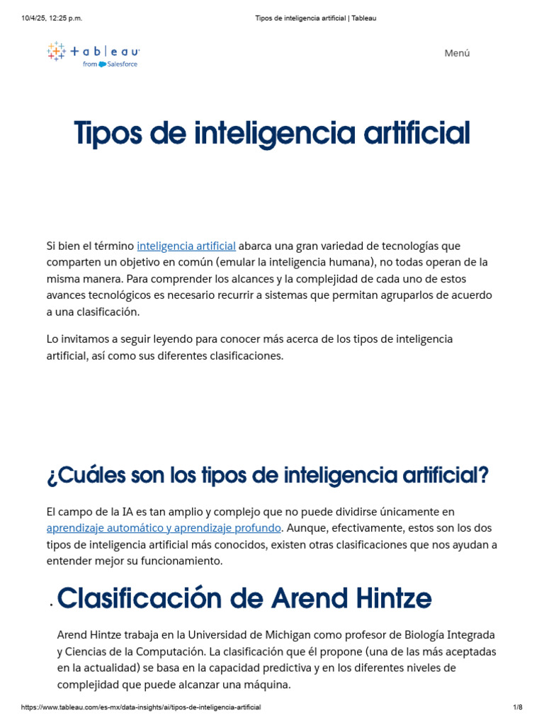Tipos de Inteligencia Artificial Explicados | PDF | Inteligencia ...