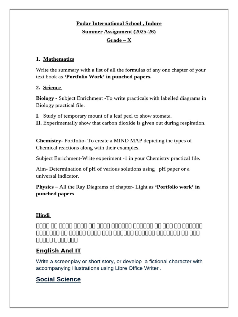 Class -X Summer Assignment (1) | PDF