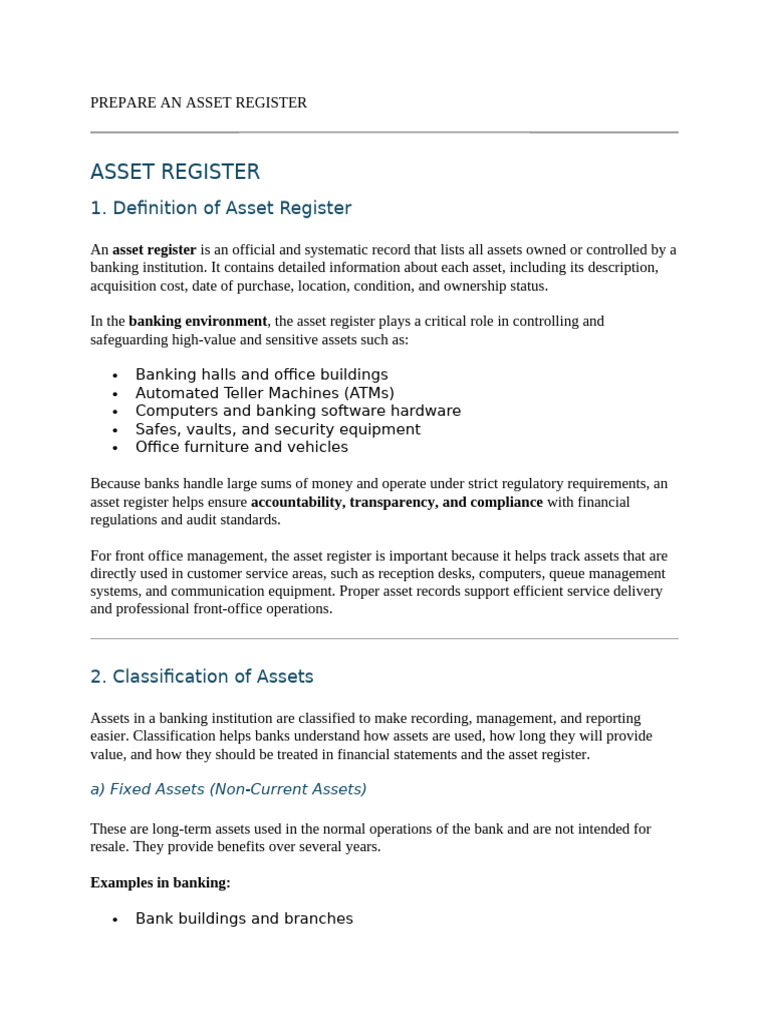 Essential Guide to Asset Registers in Banking | PDF | Depreciation ...