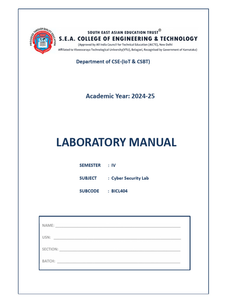 Cyber Security Lab Manual BICL 404 | PDF | Transmission Control ...