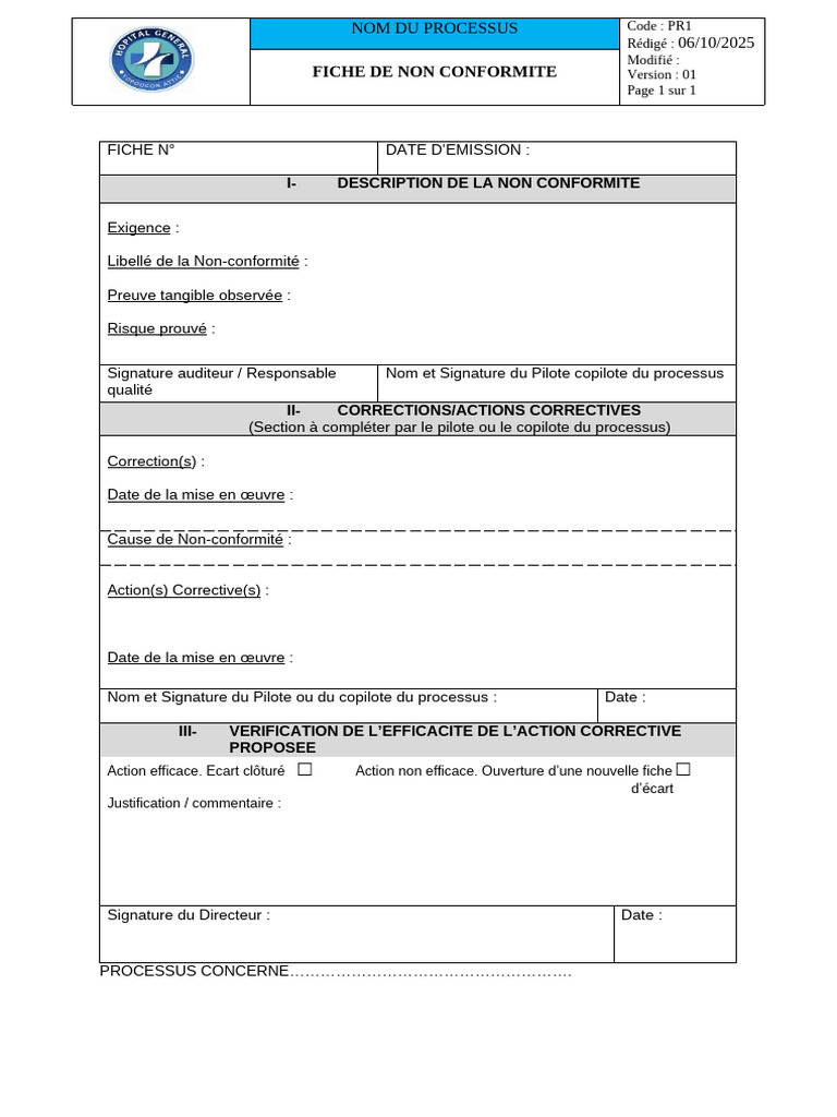 Fiche de Non-Conformité PR1 | PDF