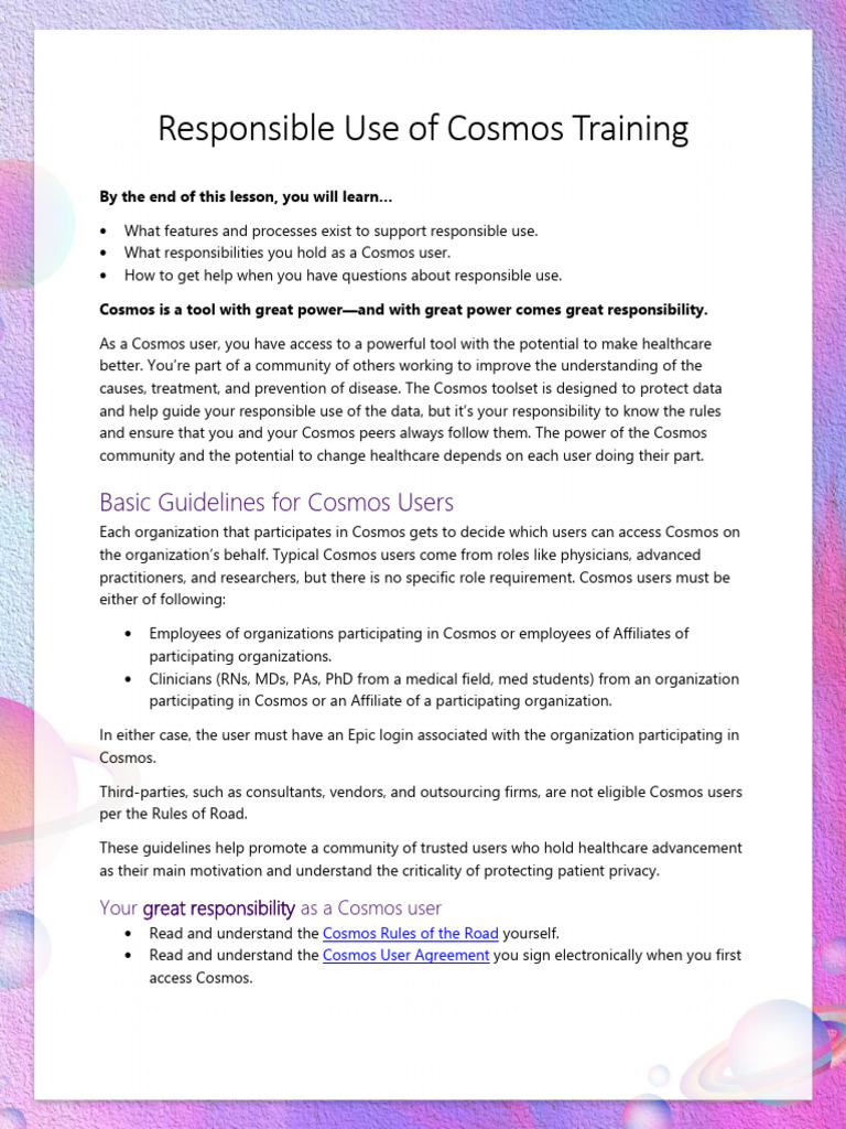Responsible Use Guidelines for Cosmos Users | PDF