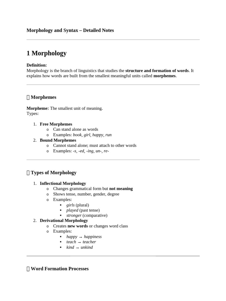 Morphology and Syntax Overview | PDF | Morphology (Linguistics) | Word