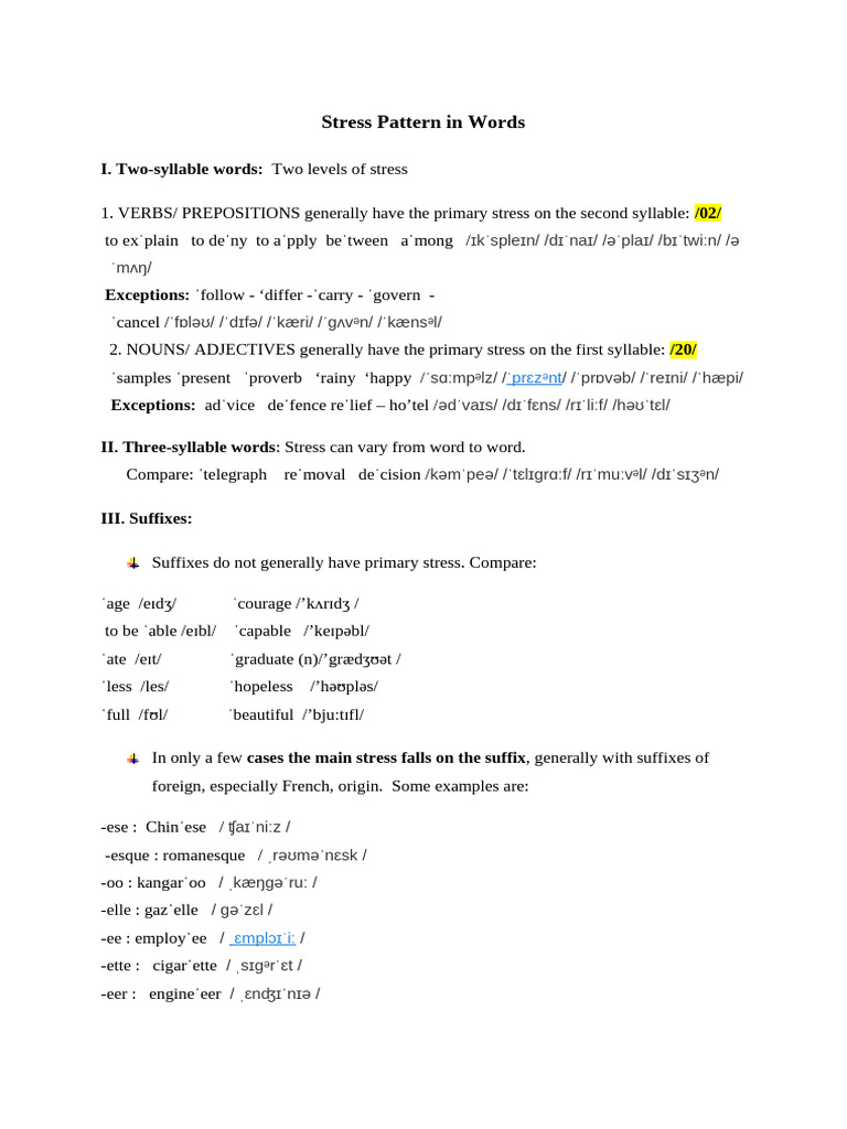 Understanding Word Stress Patterns | PDF | Word | Stress (Linguistics)