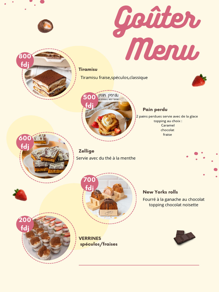 Menu de Goûter : Desserts Variés et Gourmands | PDF