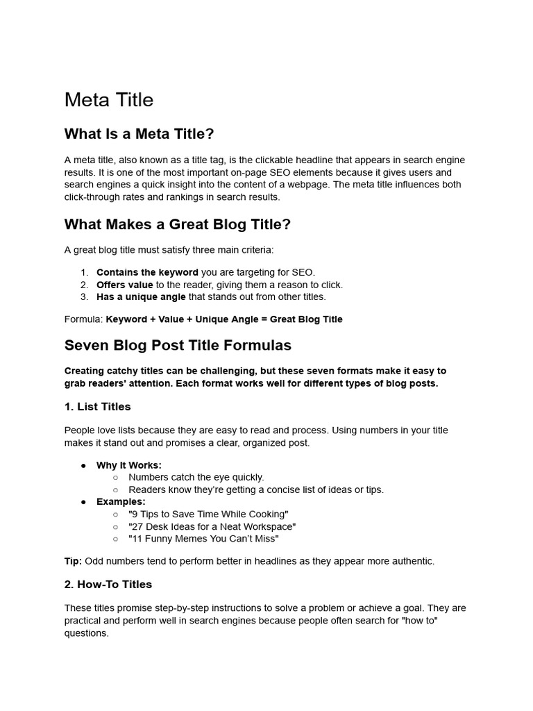 Effective Blog Title Formulas for SEO | PDF | Search Engine Optimization