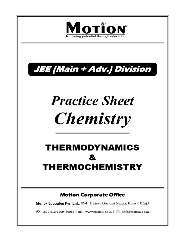 Thermodynamics & Thermochemistry Practice Sheet | PDF | Heat | Enthalpy