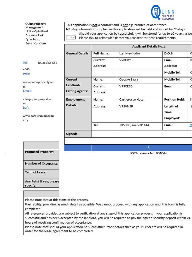 QPM Tenant Application Form | PDF | Lease | Landlord